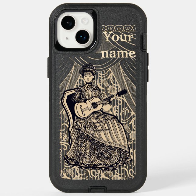 Beautiful lady with guitar otterbox iPhone case (Back)