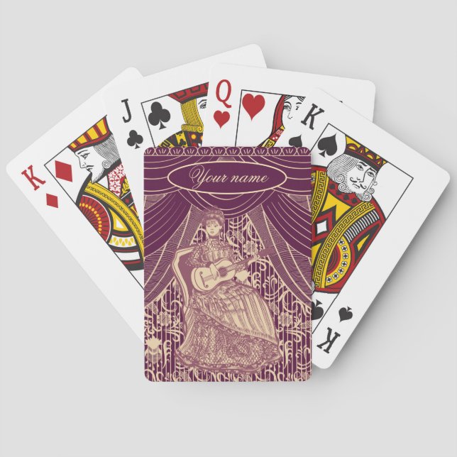 Beautiful lady with guitar poker cards (Back)