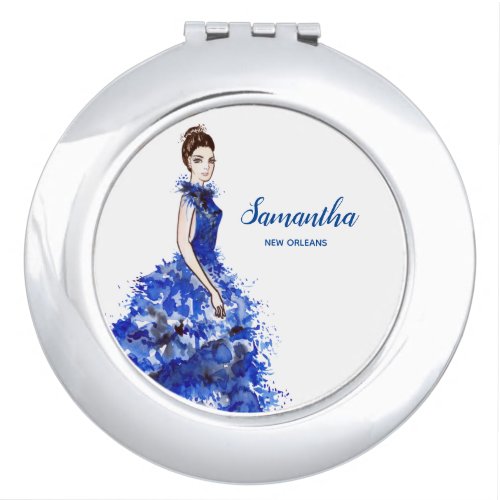Beautiful Lady with Sparkly Blue Gown Fashion Compact Mirror