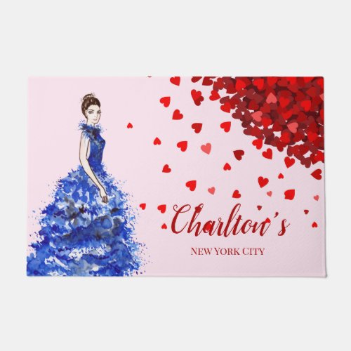 Beautiful Lady with Sparkly Blue Gown Fashion Doormat