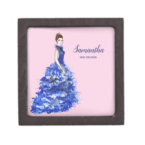 Beautiful Lady with Sparkly Blue Gown Fashion Gift Box