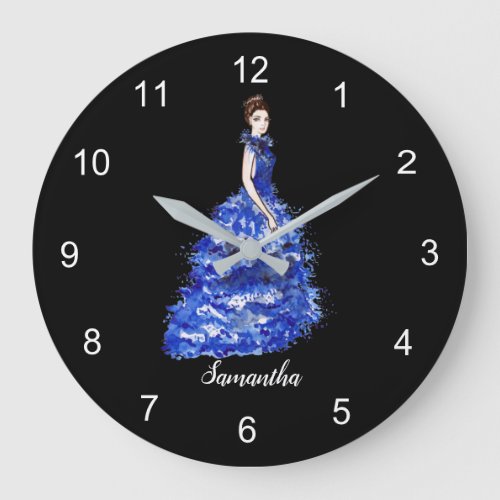 Beautiful Lady with Sparkly Blue Gown Fashion Larg Large Clock