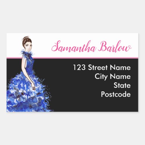 Beautiful Lady with Sparkly Blue Gown Fashion Rectangular Sticker