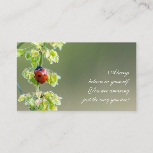 Beautiful ladybug with motivational quote business card