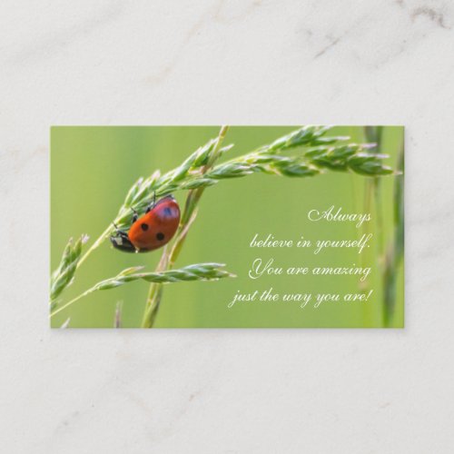 Beautiful ladybug with motivational quote business card