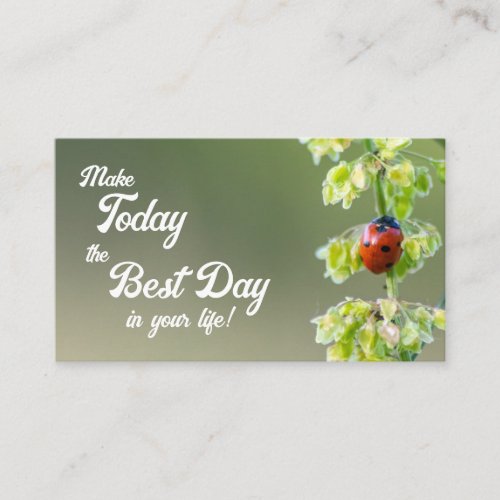 Beautiful ladybug with motivational quote business card