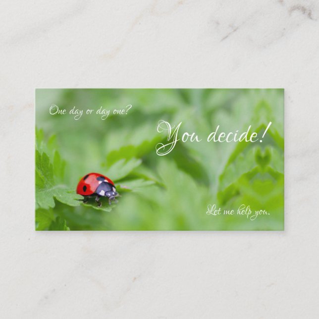 Beautiful ladybug with motivational quote business card (Front)