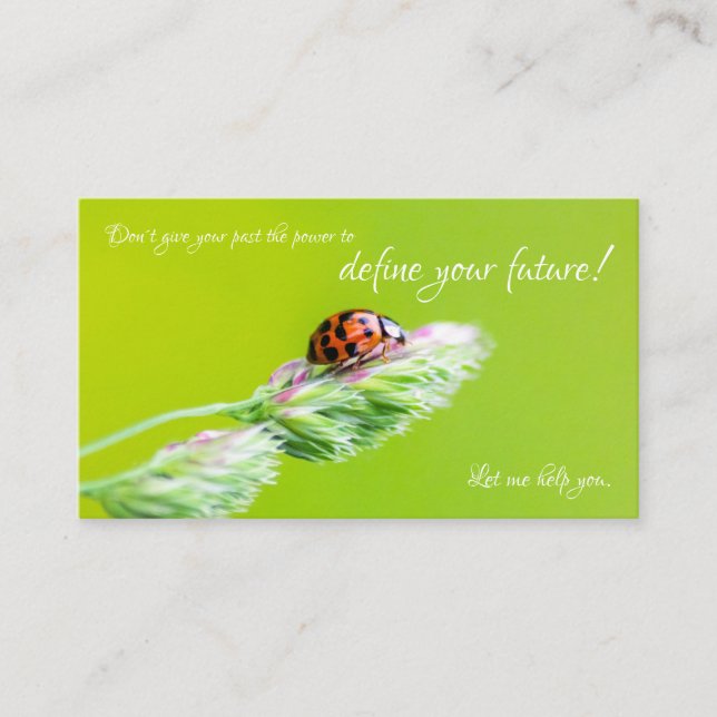 Beautiful ladybug with positive motivational quote business card (Front)