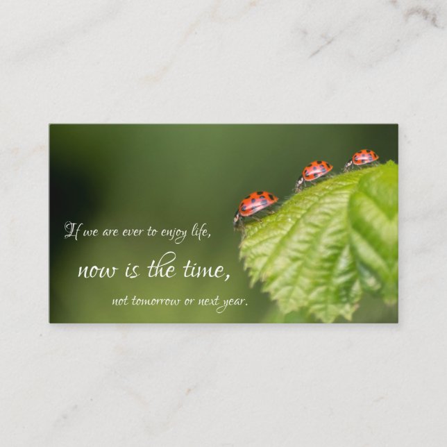 Beautiful ladybugs with motivational quote business card (Front)