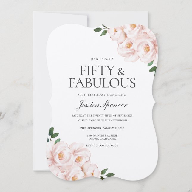 Beautiful Laid Blush Pink Elegant 50th Birthday Invitation (Front)