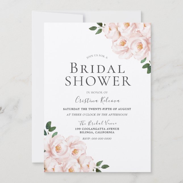 Beautiful Laid Blush Pink Elegant Bridal Shower Invitation (Front)