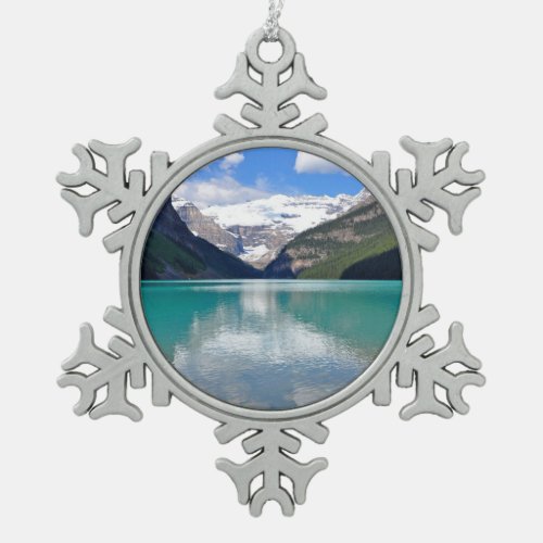 Beautiful Lake Louise in Banff Snowflake Pewter Christmas Ornament