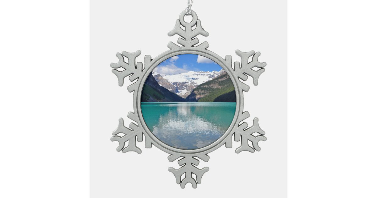 Beautiful Lake Louise in Banff Snowflake Pewter Christmas Ornament