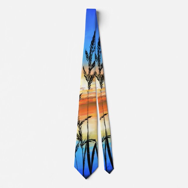Beautiful Lake Sunset - Mirror - Original Painting Neck Tie (Front)