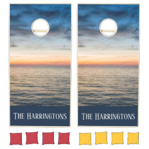 Beautiful Lake Sunset Photo Custom Family Cornhole Set