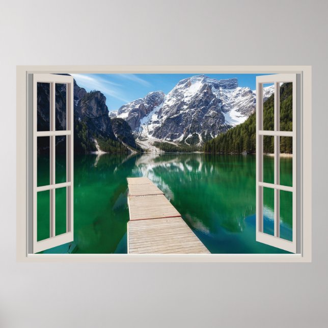 Beautiful Lake Through Window Poster, Window Lakeh Poster (Front)