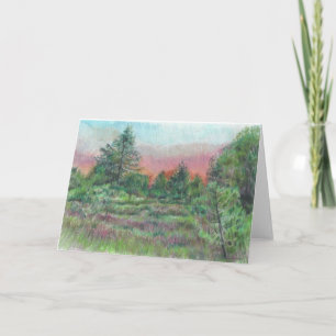 Beautiful Landscape Art Trees Pink Sky Night Card