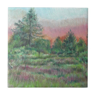 Beautiful Landscape Art Trees Pink Sky Night Ceramic Tile
