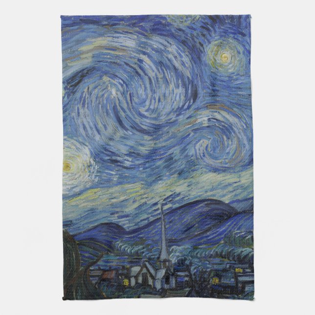 Beautiful Landscape Blue Night Sky Golden Stars Kitchen Towel (Vertical)