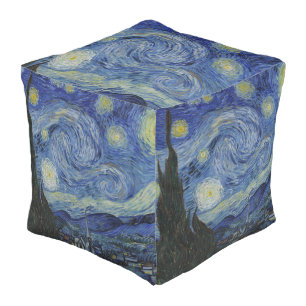 Beautiful Landscape Blue Night Sky Golden Stars Pouf