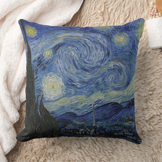 Beautiful Landscape Blue Night Sky Golden Stars Throw Pillow (Blanket)