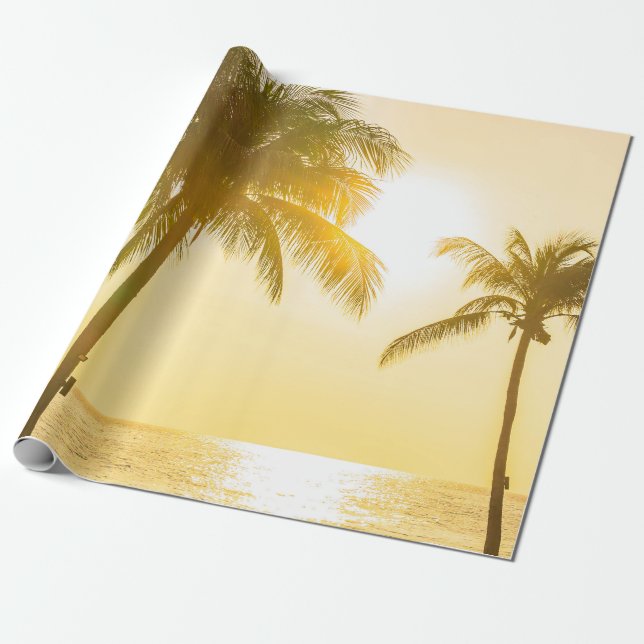 Beautiful landscape of sea ocean with silhouette c wrapping paper (Unrolled)