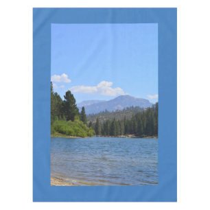 beautiful landscape picture of lake, blue sky, tablecloth