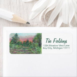 Beautiful Landscape Trees Pink Sky Art Label