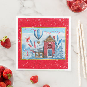 Beautiful Landscape With Snowman Customize Paper Dinner Napkins