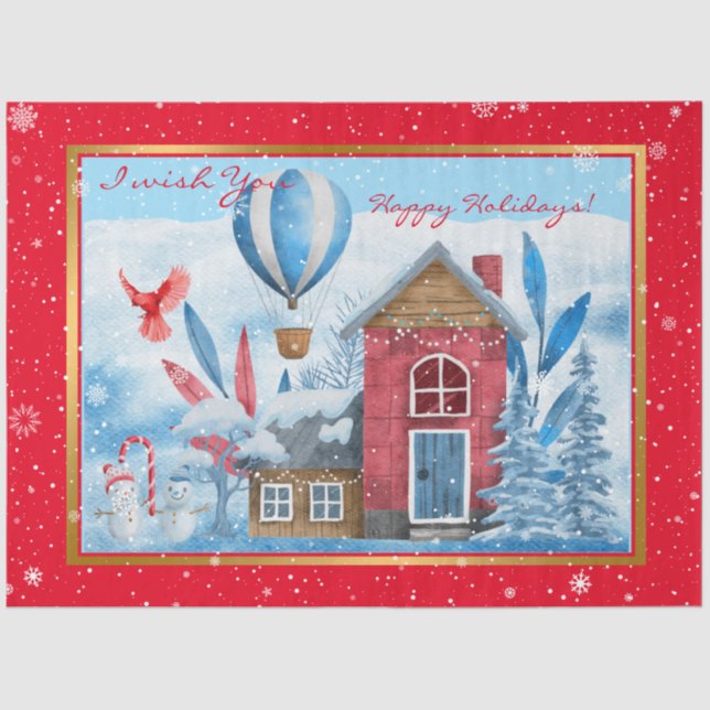 Beautiful Landscape With Snowman Customize Tissue Paper (Front)