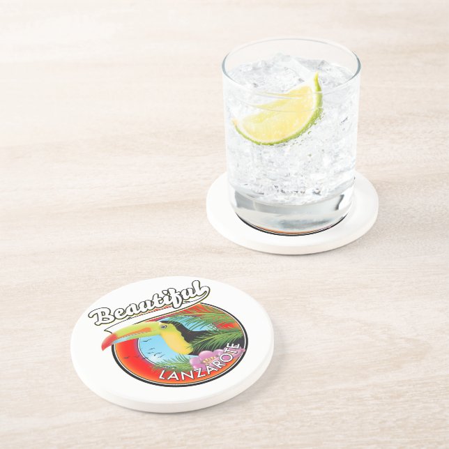 Beautiful Lanzarote travel patch. Coaster (Side)