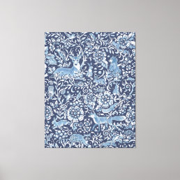Beautiful Large Blue White Woodland Animal Pattern Canvas Print