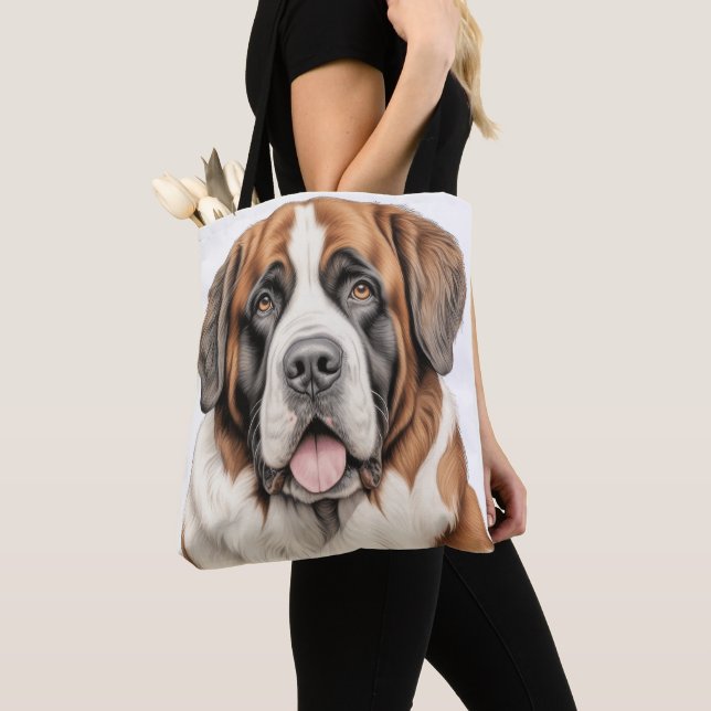 BEAUTIFUL LARGE SAINT BERNARD DOG TOTE BAG (Close Up)