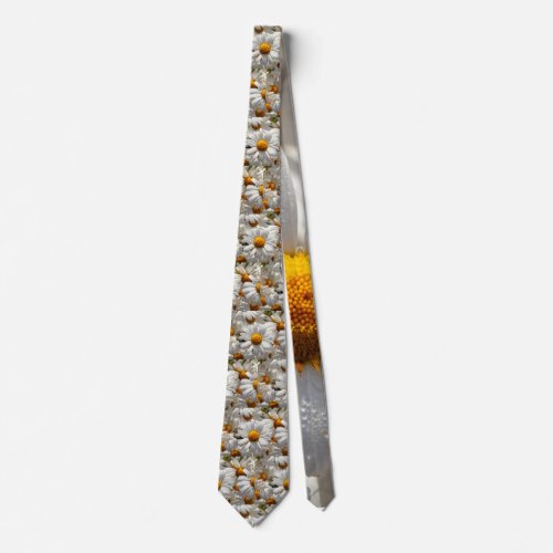 Beautiful large wild daisies with water drops neck tie