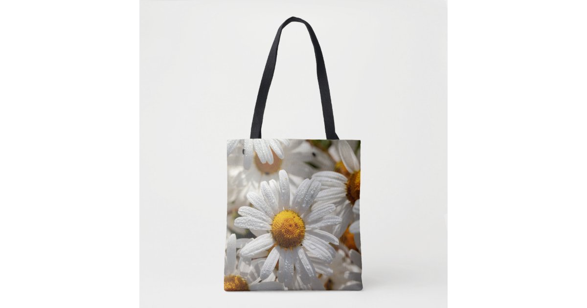Beautiful large wild daisies with water drops tote bag | Zazzle