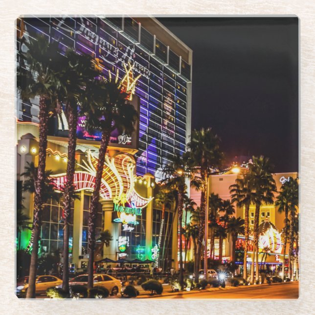 Beautiful Las Vegas Strip at Night Glass Coaster (Front)
