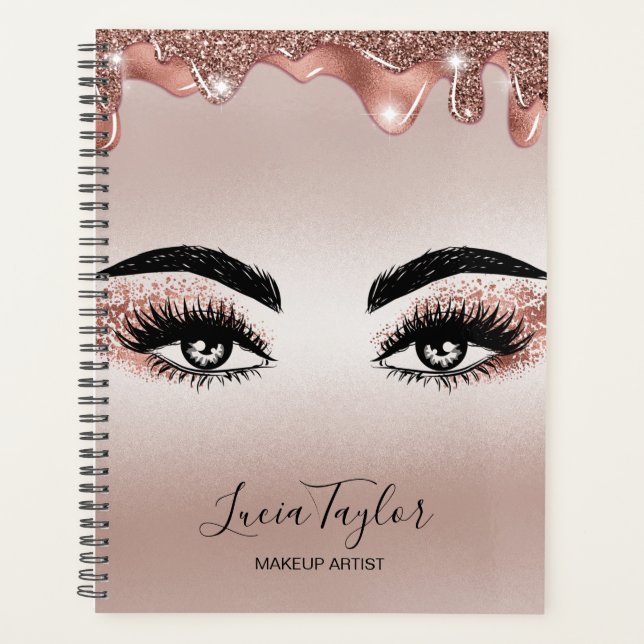 Beautiful lashes eyes rose gold drips makeup girly planner (Front)