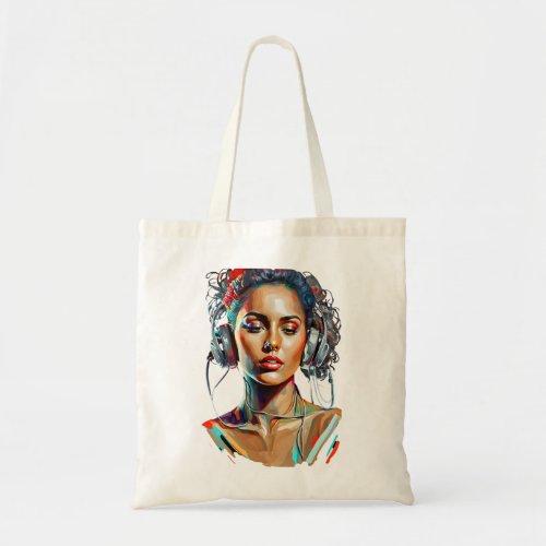 Beautiful Latina Listening to Music Latina Woman M Tote Bag