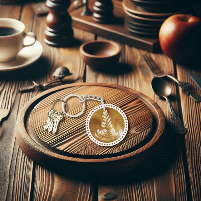 Beautiful Latte Floral Leaf Art Tree Keychain (Creator Uploaded)