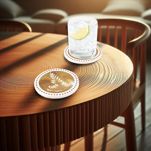 Beautiful Latte Floral Leaf Art Tree sandstone Coaster (Creator Uploaded)