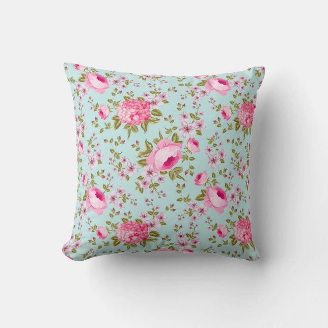 Beautiful Lavender And Pink Floral Pattern Throw Pillow (Front)