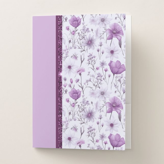 Beautiful lavender and pink floral pocket folder (Front)