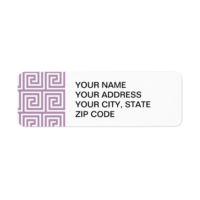 Beautiful Lavender and White Greek Key Pattern Label (Front)