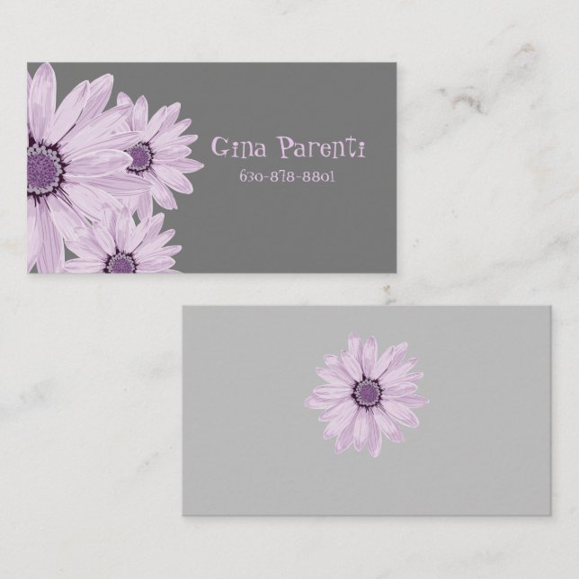 Beautiful Lavender Daisies on Grey  Business Card (Front/Back)