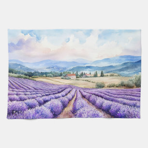 Beautiful lavender fields watercolours kitchen towel