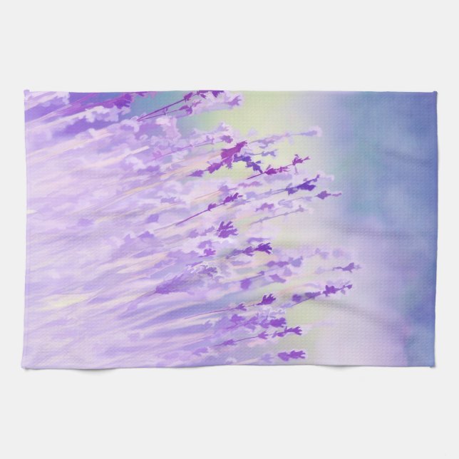Beautiful Lavender Flower Field or meadow  Purple Kitchen Towel (Horizontal)