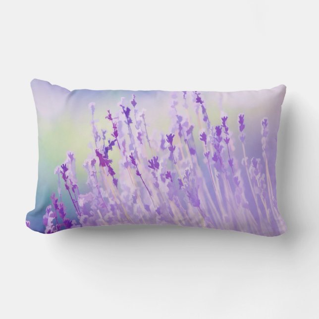 Beautiful Lavender Flower Field or meadow  Purple Lumbar Pillow (Front)