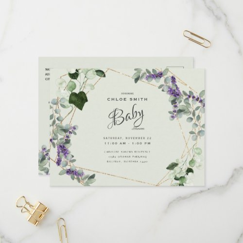 Beautiful Lavender Foliage Baby Shower Invitation Postcard