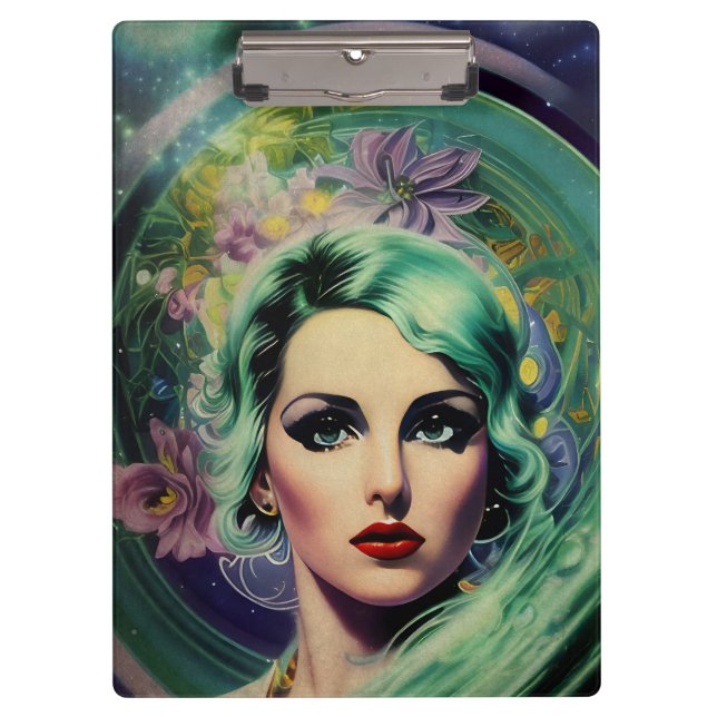 Beautiful Lavender & Green Retro Style Space Woman Clipboard (Front)