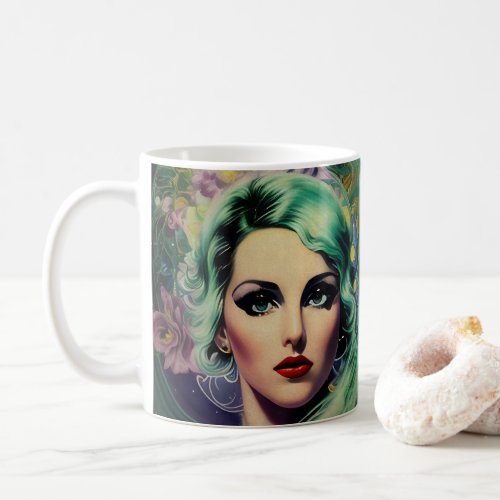 Beautiful Lavender  Green Retro Style Space Woman Coffee Mug